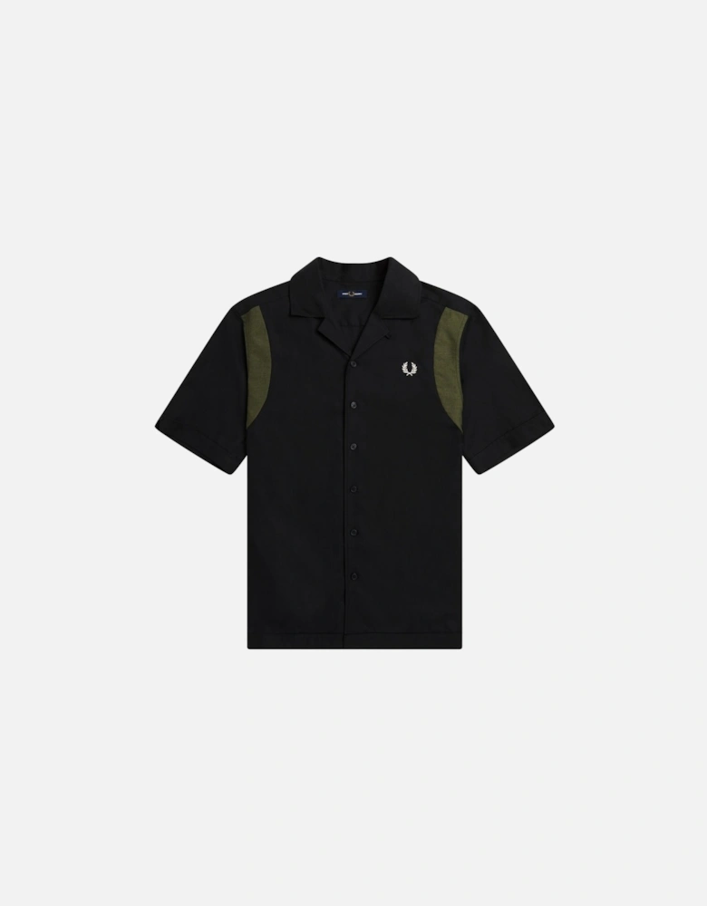 Black Panelled Short Sleeve Bowling Shirt