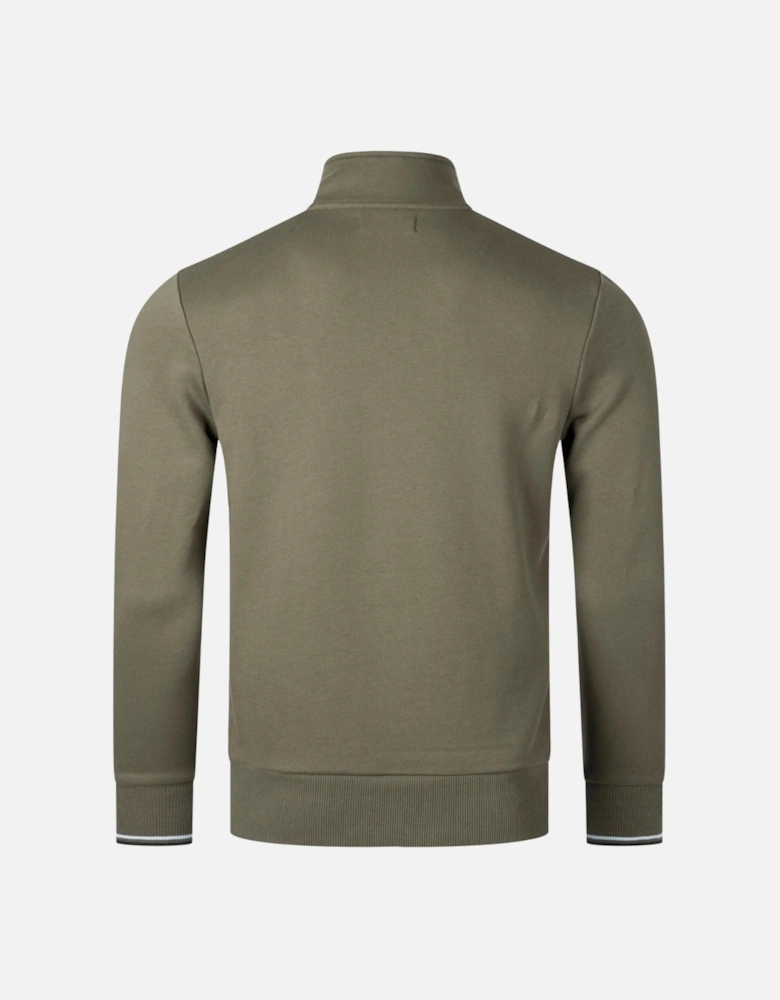 Twin Tipped Sleeve Dark Green Half Zip Sweatshirt