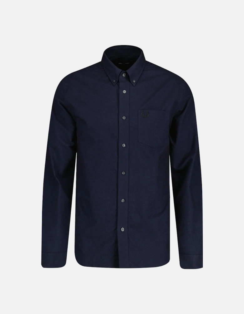 Branded Pocket French Navy Blue Long Sleeve Oxford Shirt