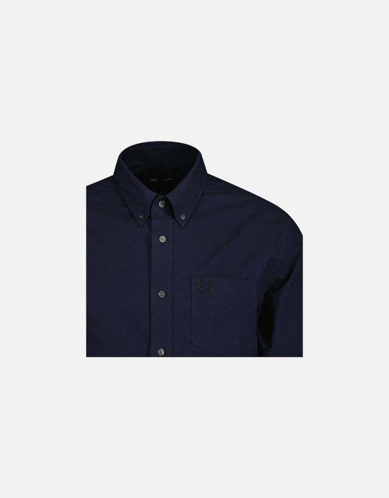 Branded Pocket French Navy Blue Long Sleeve Oxford Shirt