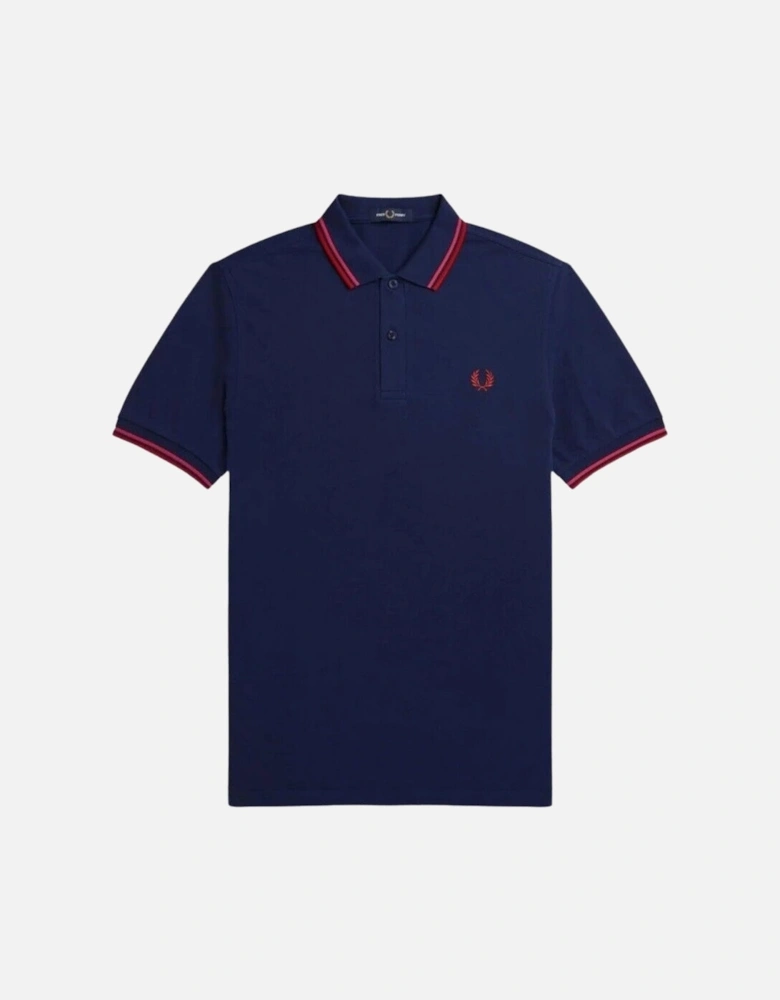 Cherry Red Twin Tipped Collar French Navy Blue Polo Shirt