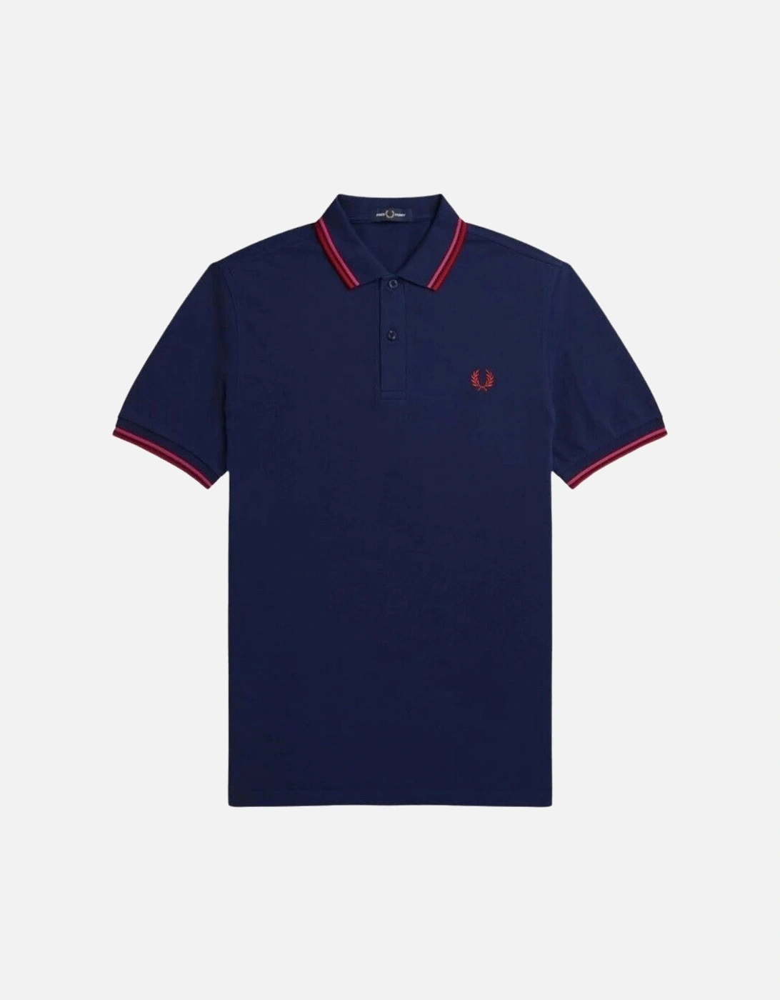 Cherry Red Twin Tipped Collar French Navy Blue Polo Shirt, 3 of 2