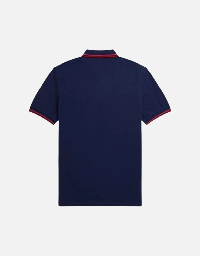 Cherry Red Twin Tipped Collar French Navy Blue Polo Shirt