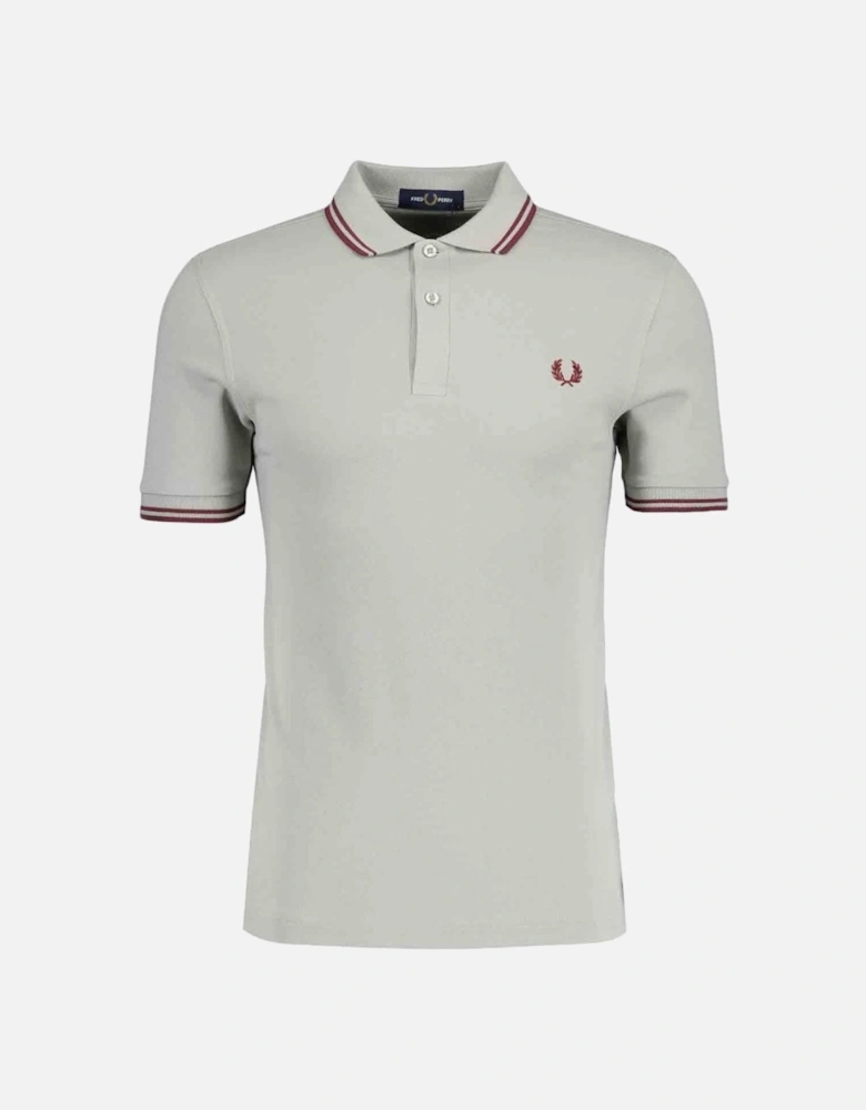 Burgundy Twin Tipped Collar Grey Polo Shirt