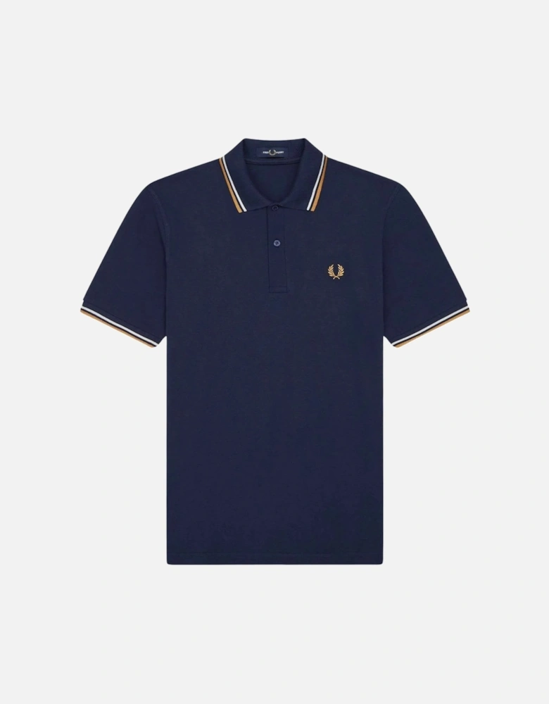 White and Gold Twin Tipped Dark Blue Polo Shirt