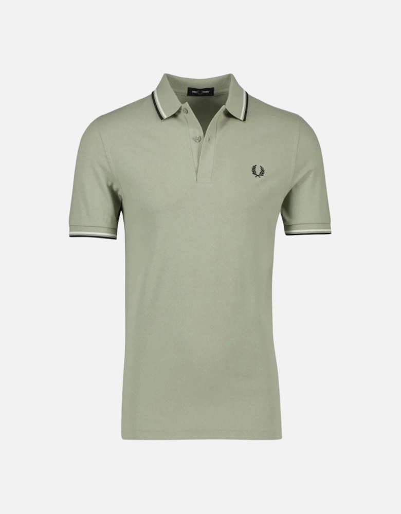 Black Twin Tipped Collar Light Green Polo Shirt