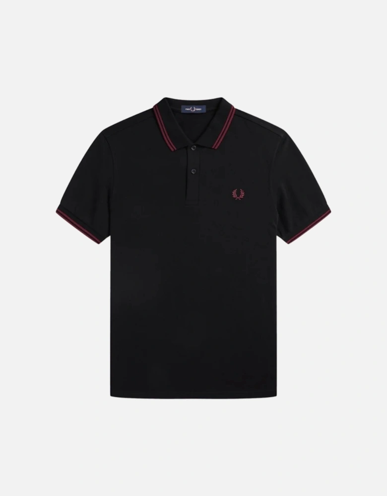 Red Twin Tipped Collar Black Polo Shirt