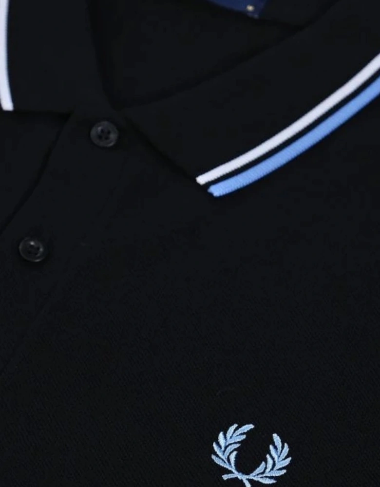 Sky Blue Twin Tipped Collar Black Polo Shirt