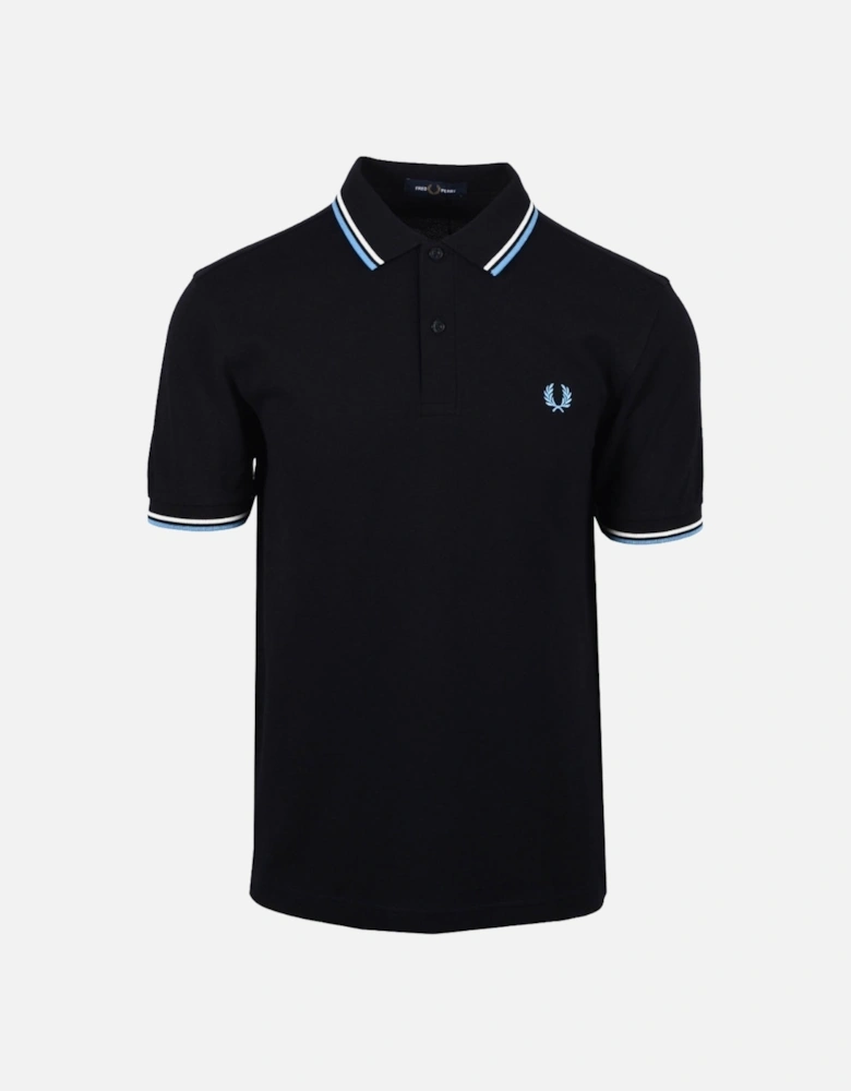 Sky Blue Twin Tipped Collar Black Polo Shirt