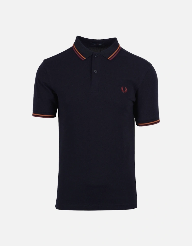 Oxblood Twin Tipped Collar Dark Navy Blue Polo Shirt