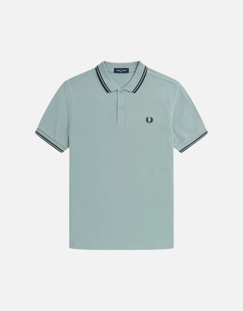 Black Twin Tipped Collar Light Blue Polo Shirt