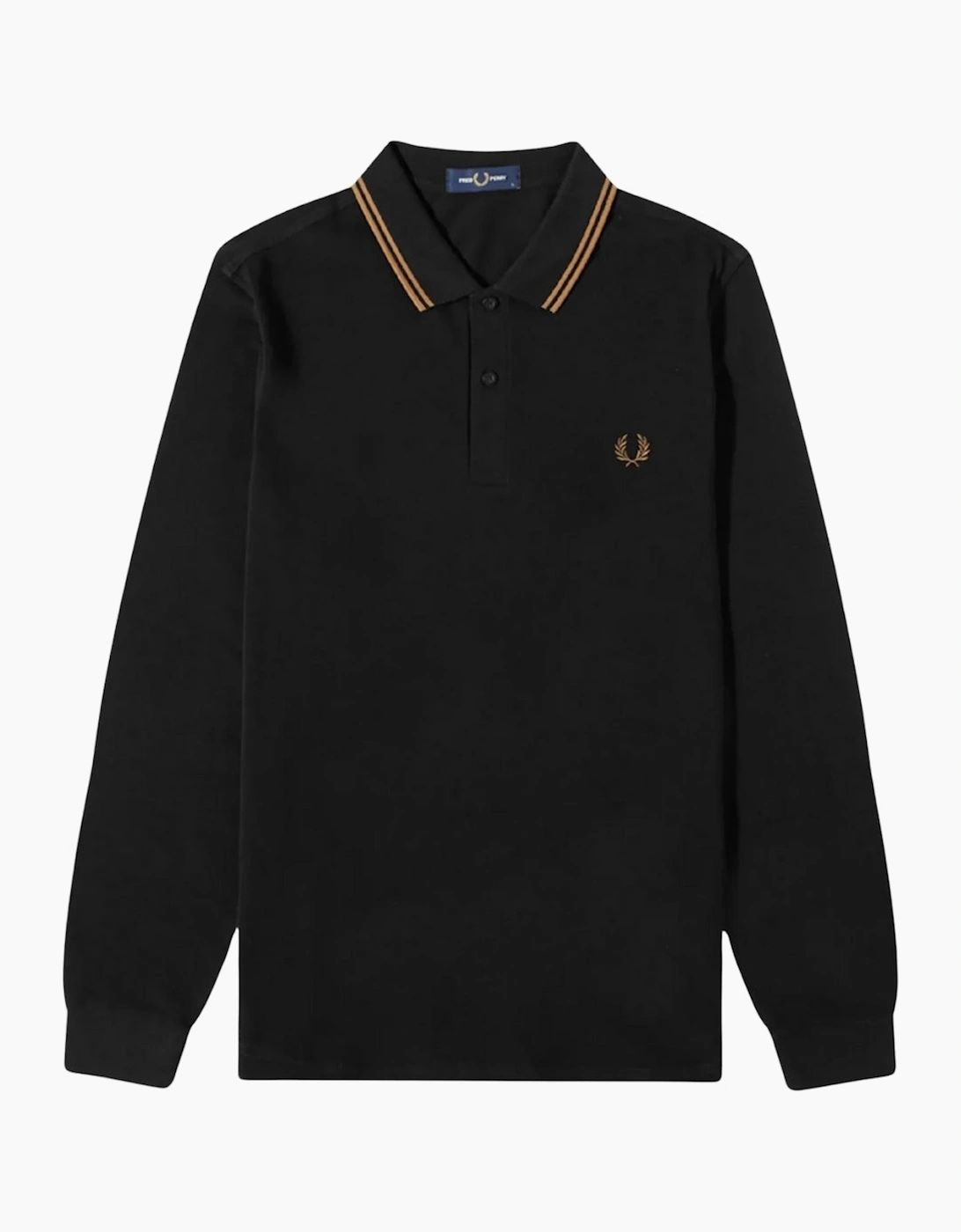 Men's Fred Perry Shaded Stone Twin Tipped Collar Black Long Sleeve Polo Shirt - Size: 40