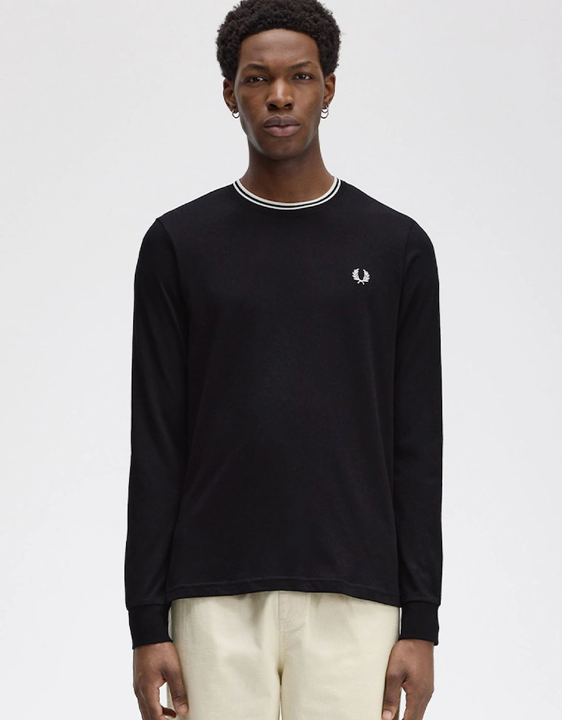 Fred Perry Men's Black Long Sleeve Twin Tipped T-Shirt  44 Xxl