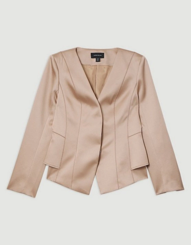 Structured Viscose Satin Stitch Detail Tailored Peplum Blazer