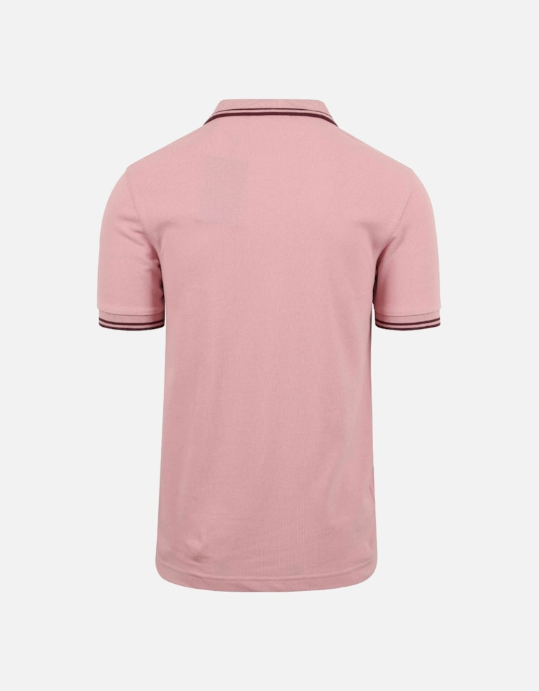 Oxblood Twin Tipped Collar Chalky Pink Polo Shirt