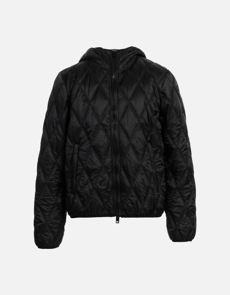 Quilted Black Hooded Coat