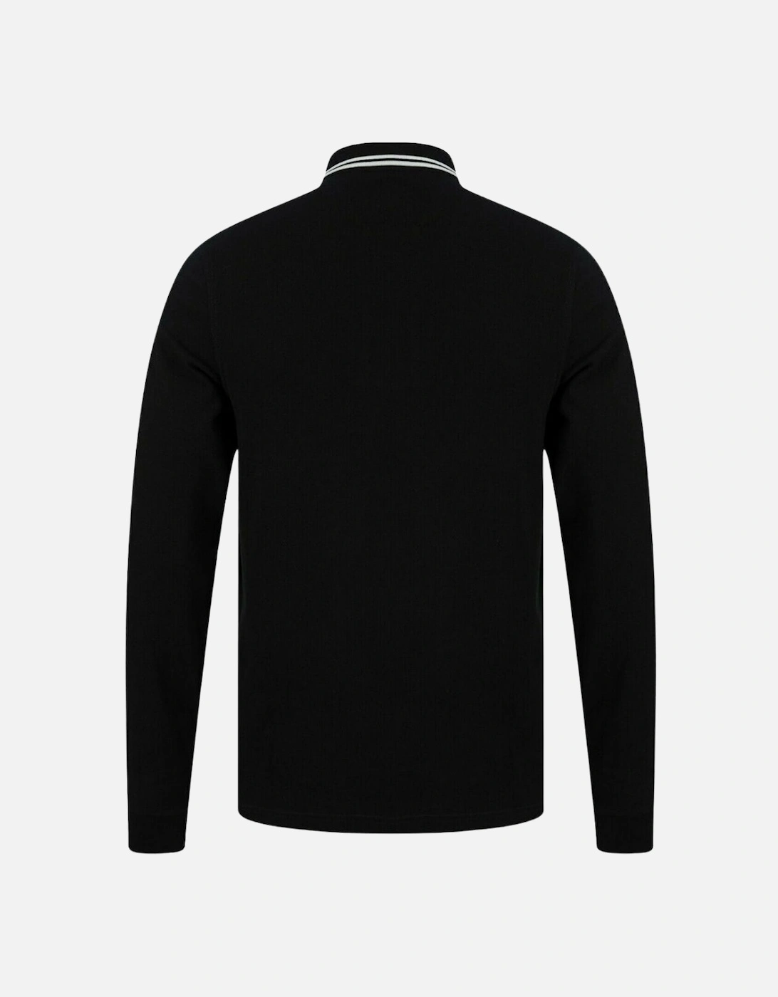 Silver Blue Twin Tipped Collar Black Long Sleeve Polo Shirt