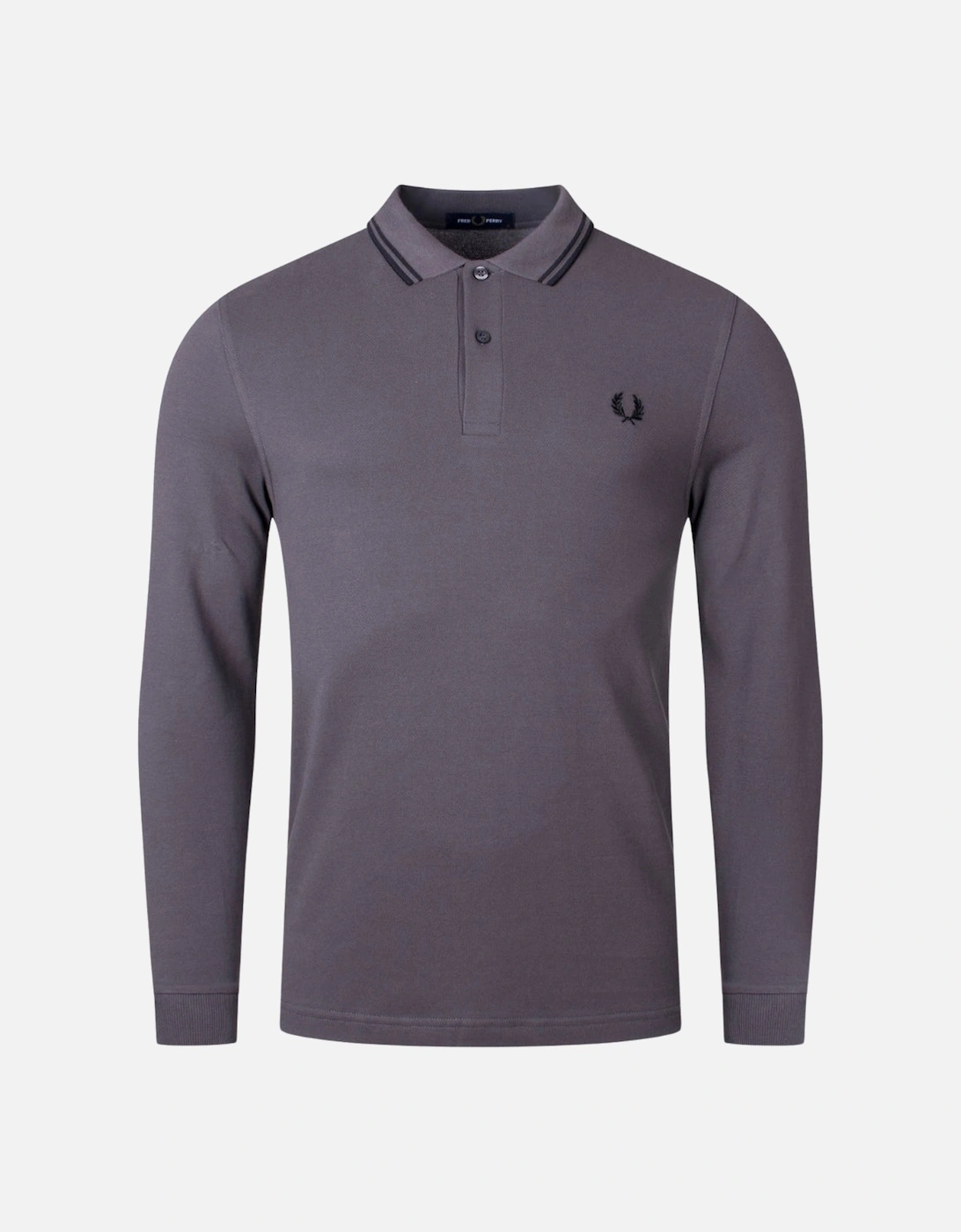 Black Twin Tipped Collar Gunmetal Grey Long Sleeve Polo Shirt, 3 of 2