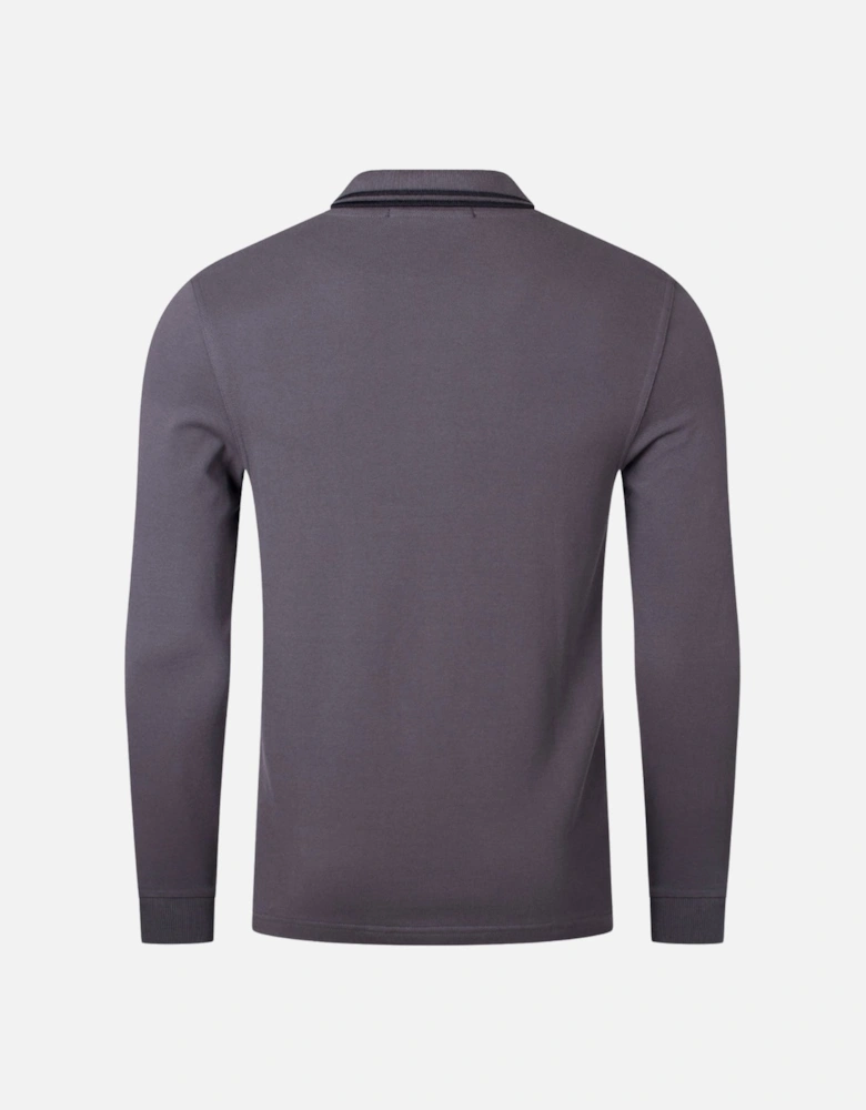 Black Twin Tipped Collar Gunmetal Grey Long Sleeve Polo Shirt