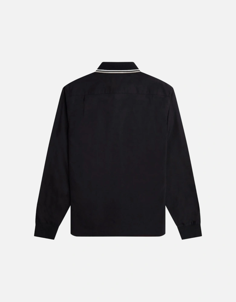 Knitted Collar Black Long Sleeve Shirt