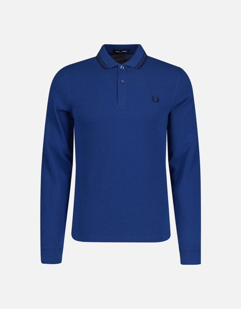 Black Twin Tipped Collar Dark Blue Long Sleeve Polo Shirt