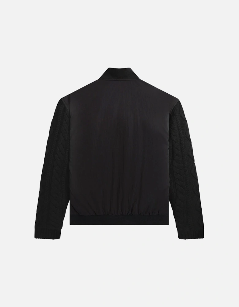 Cable Knit Sleeve Black Bomber Jacket