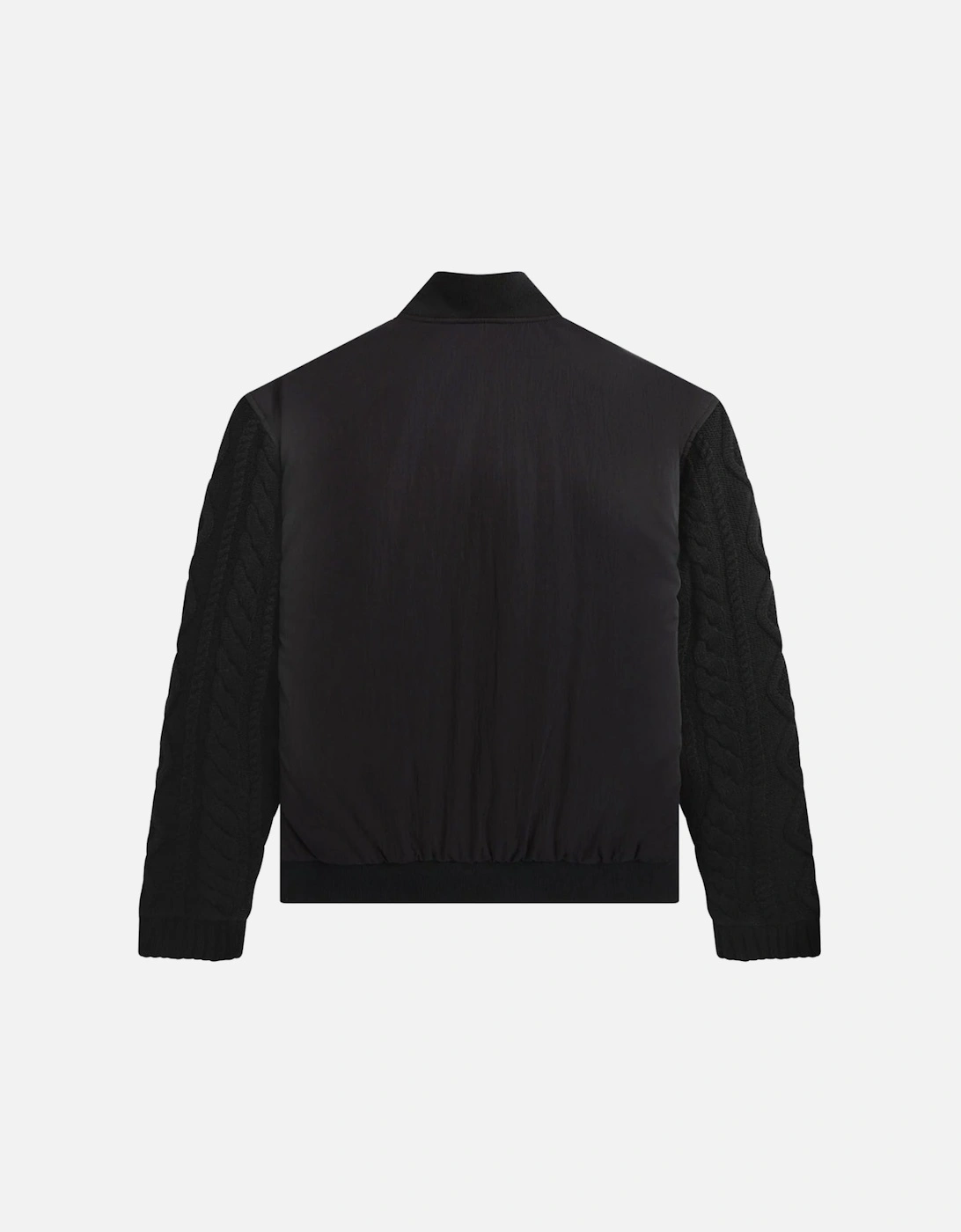 Cable Knit Sleeve Black Bomber Jacket