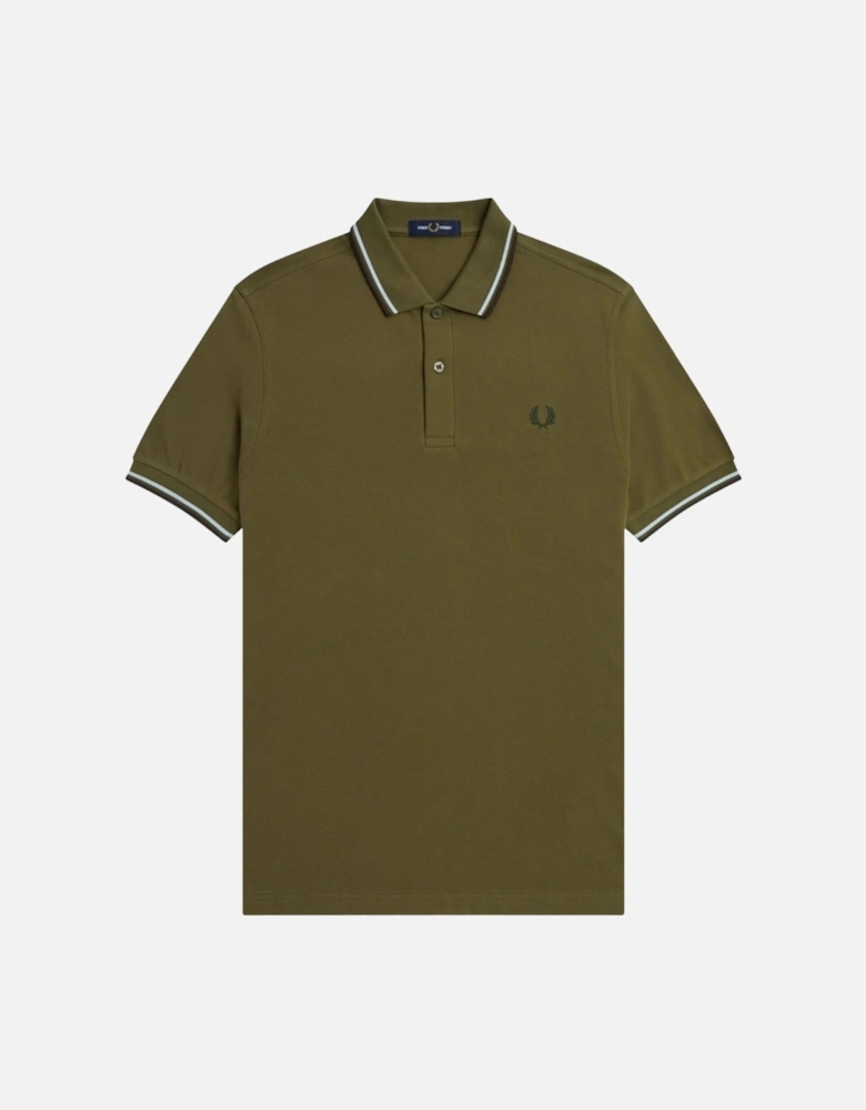 Brown Twin Tipped Collar Dark Green Polo Shirt