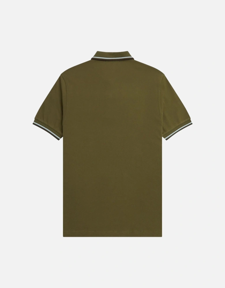 Brown Twin Tipped Collar Dark Green Polo Shirt