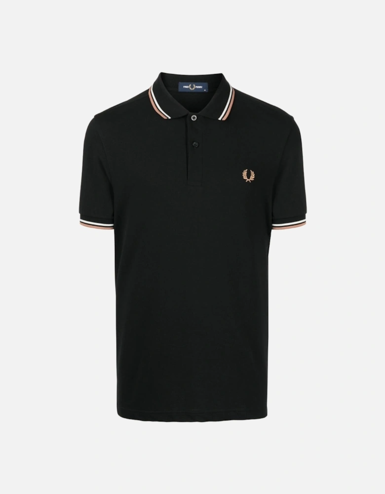 White Twin Tipped Collar Black Polo Shirt