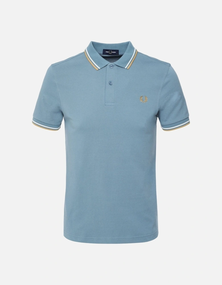 Gold Twin Tipped Collar Ash Blue Polo Shirt