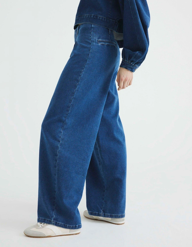 Batwing Oversized Cropped Denim Jacket - Blue