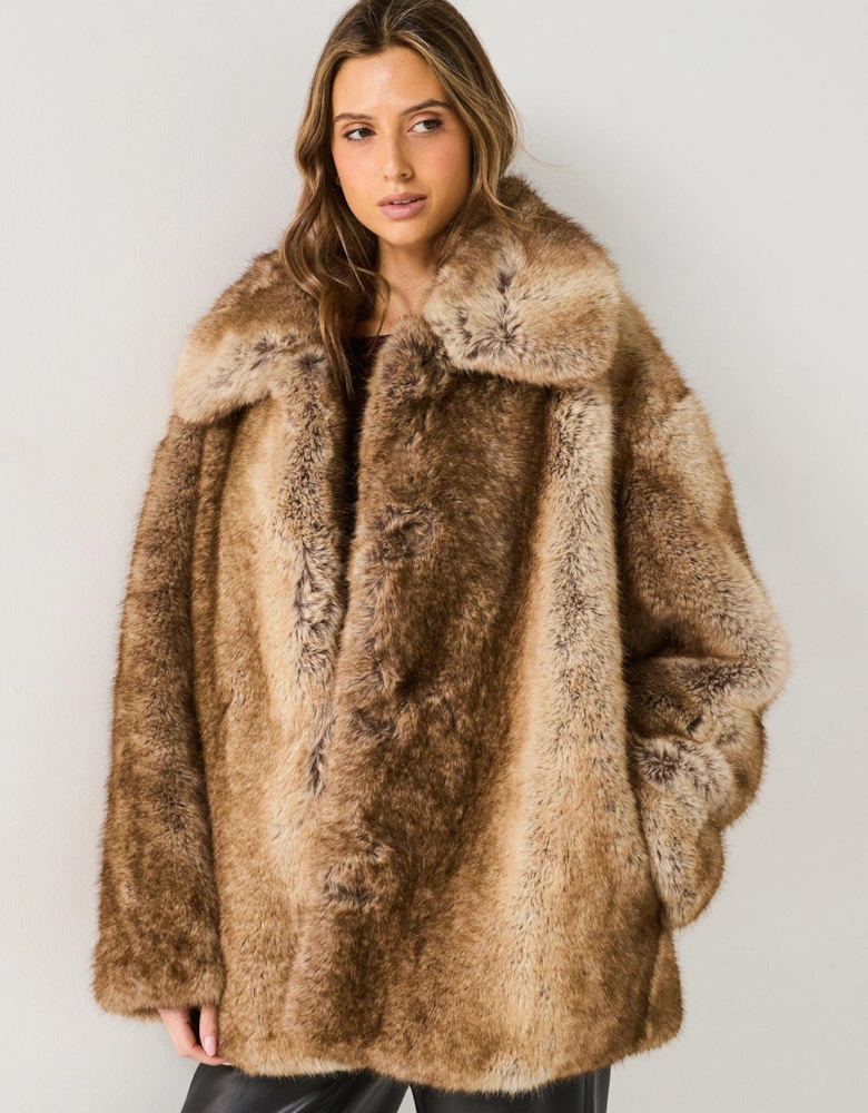 Rosemary Coat Fox Faux Fur Coat - Brown