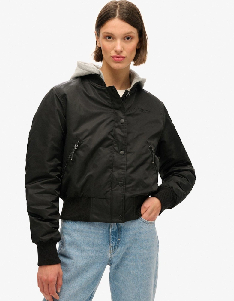 Hooded Bomber Jacket - Black