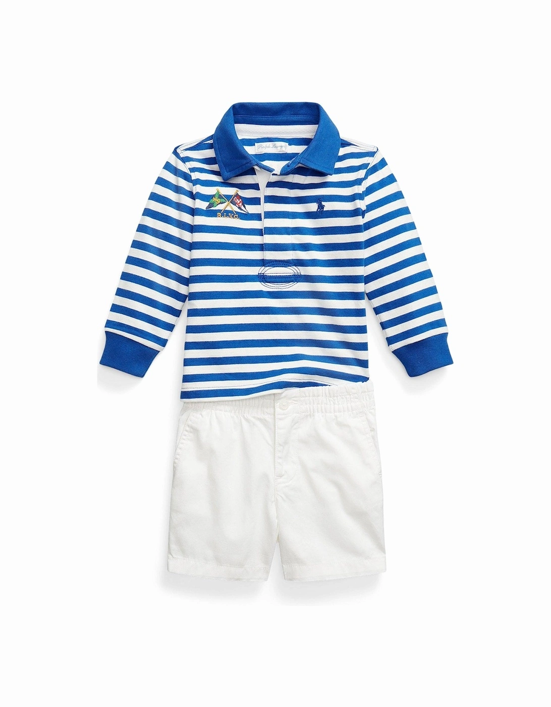 Baby Boys Stripe Rugby Top And Short Set - White/Blue, 4 of 3