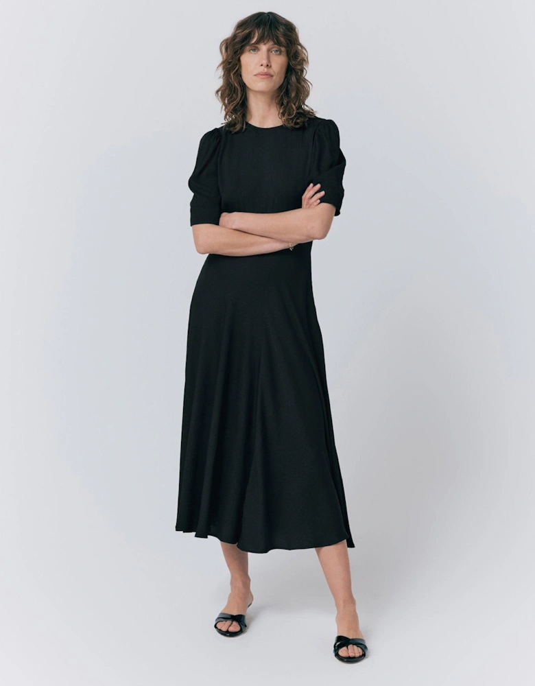 Blair Crepe Midi Tea Dress - Black