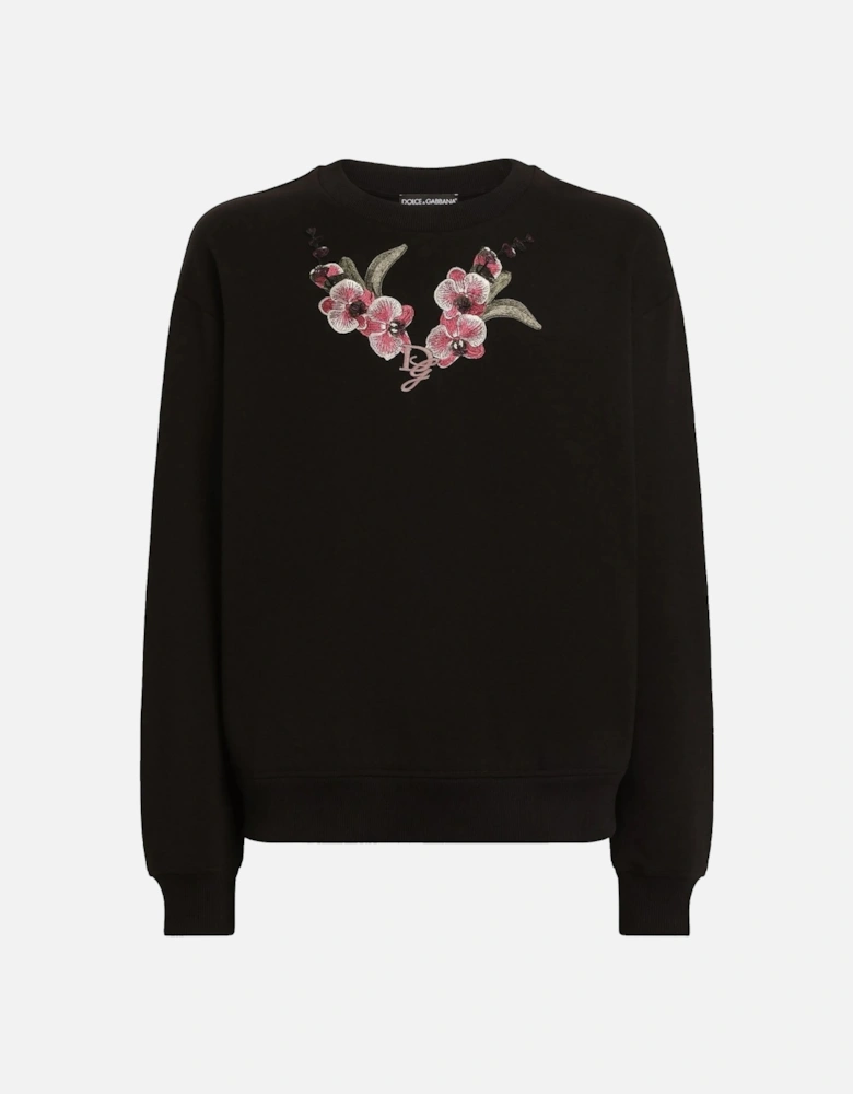 Floral Embroidery Sweatshirt Black