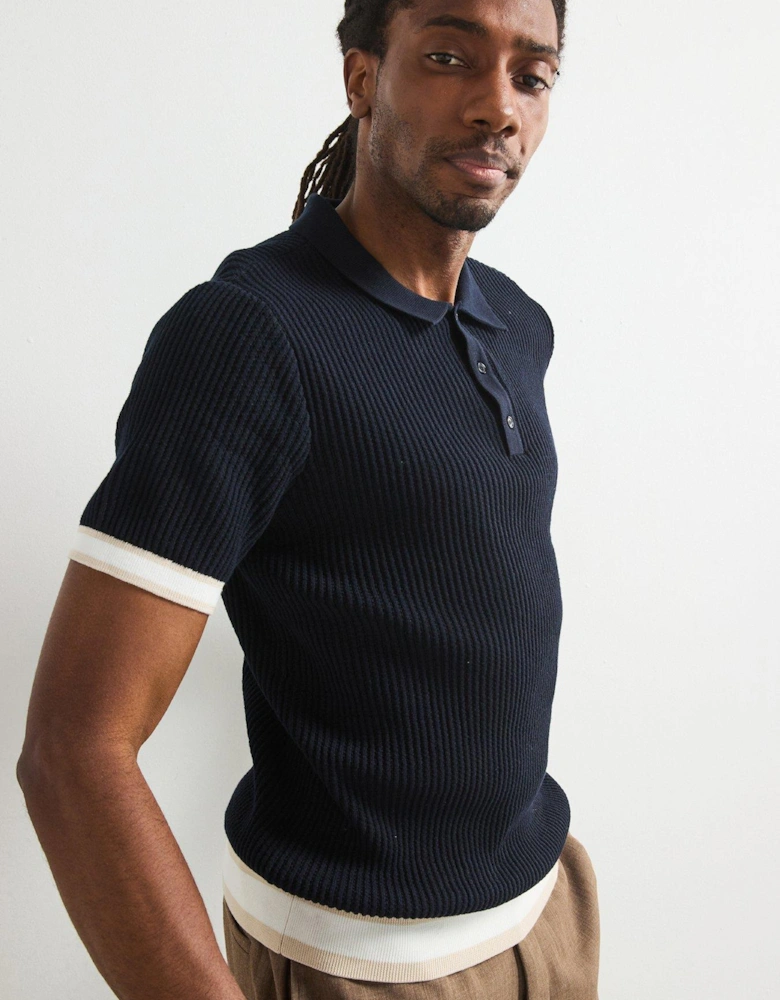 Knitted Tipped Polo Shirt - Navy