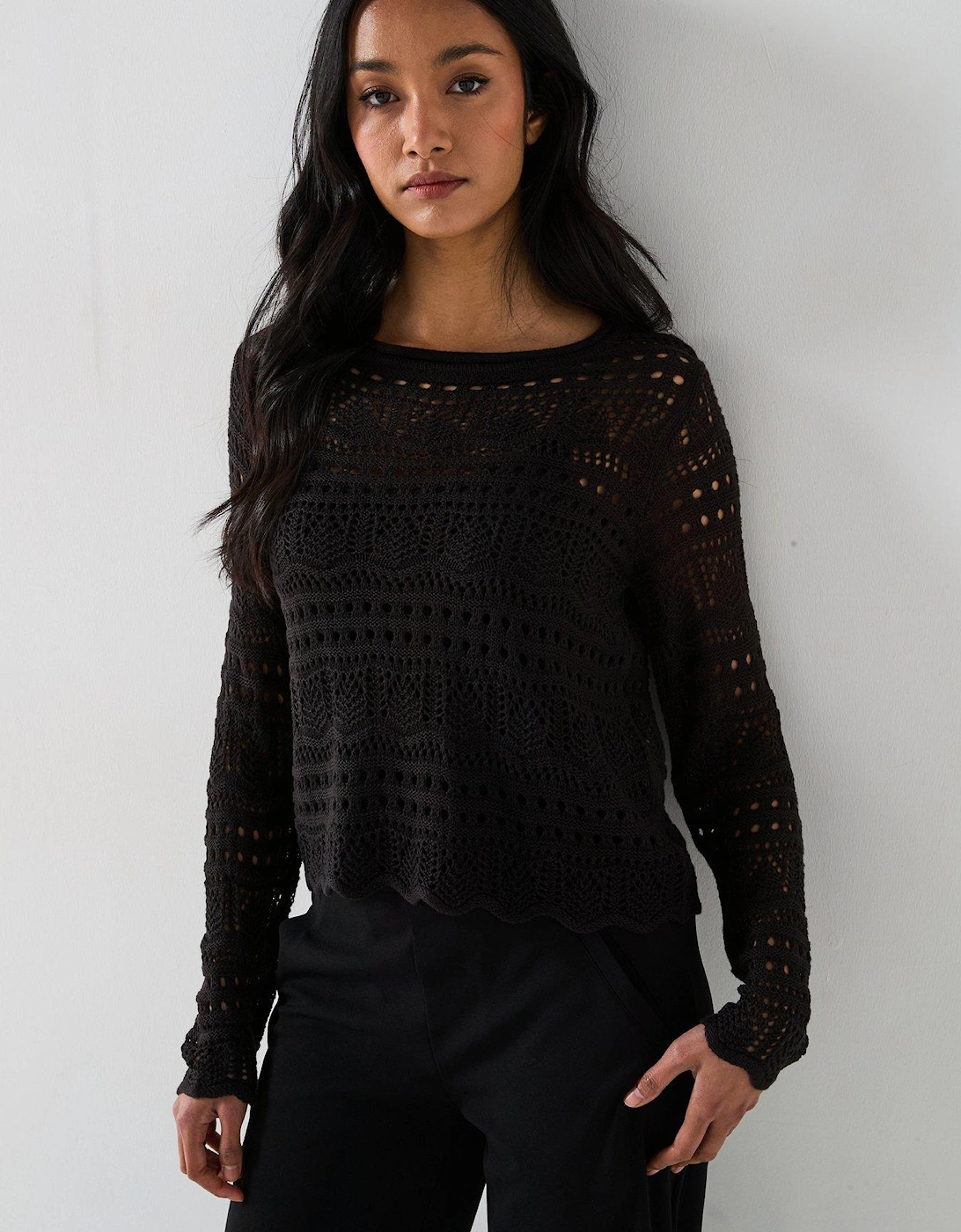 Long Sleeve Boatneck Knitted Pullover - Black, 7 of 6