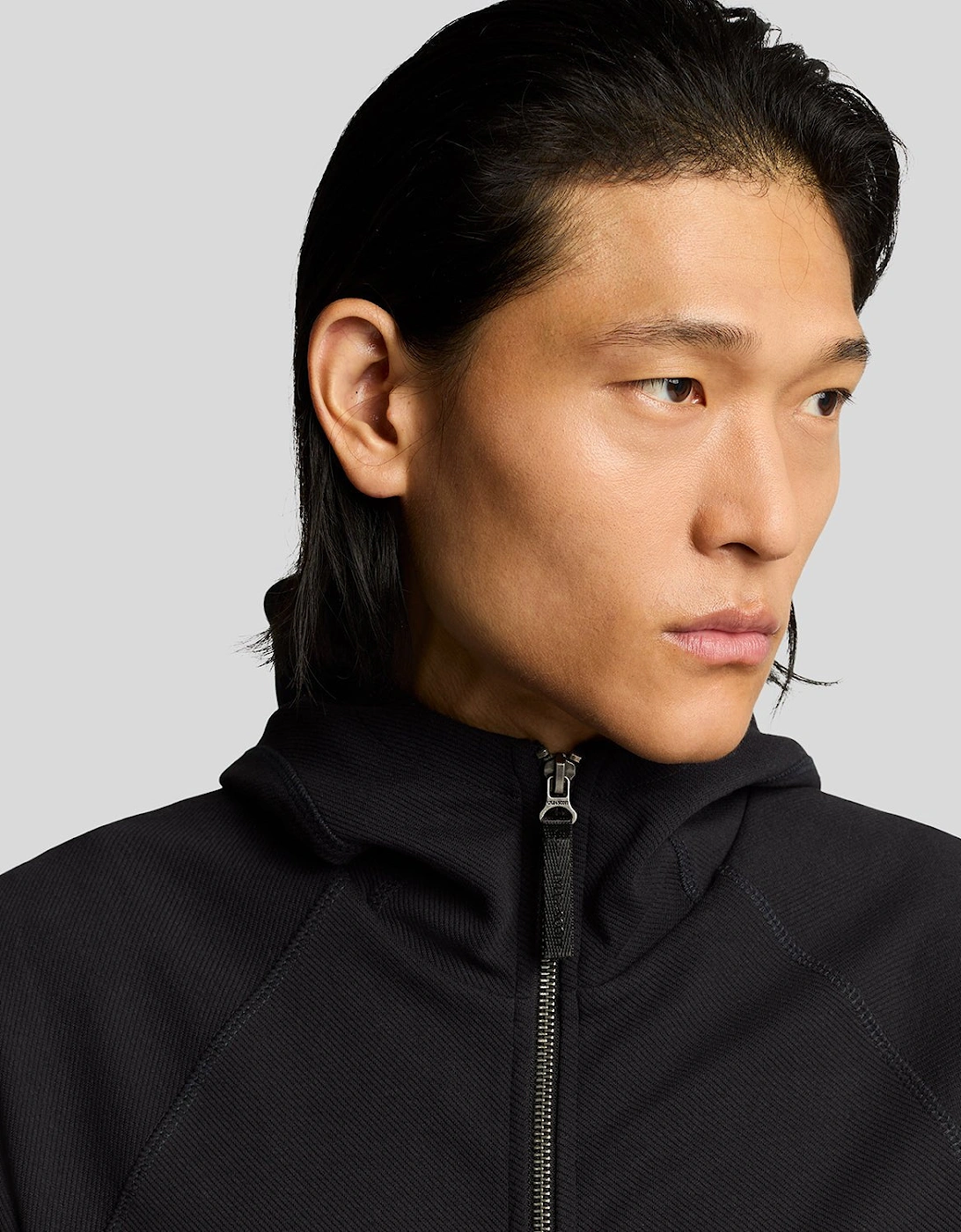 Diagonal Interlock Zip Through Hoodie