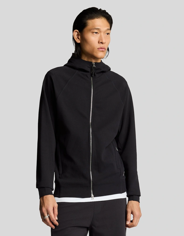 Diagonal Interlock Zip Through Hoodie