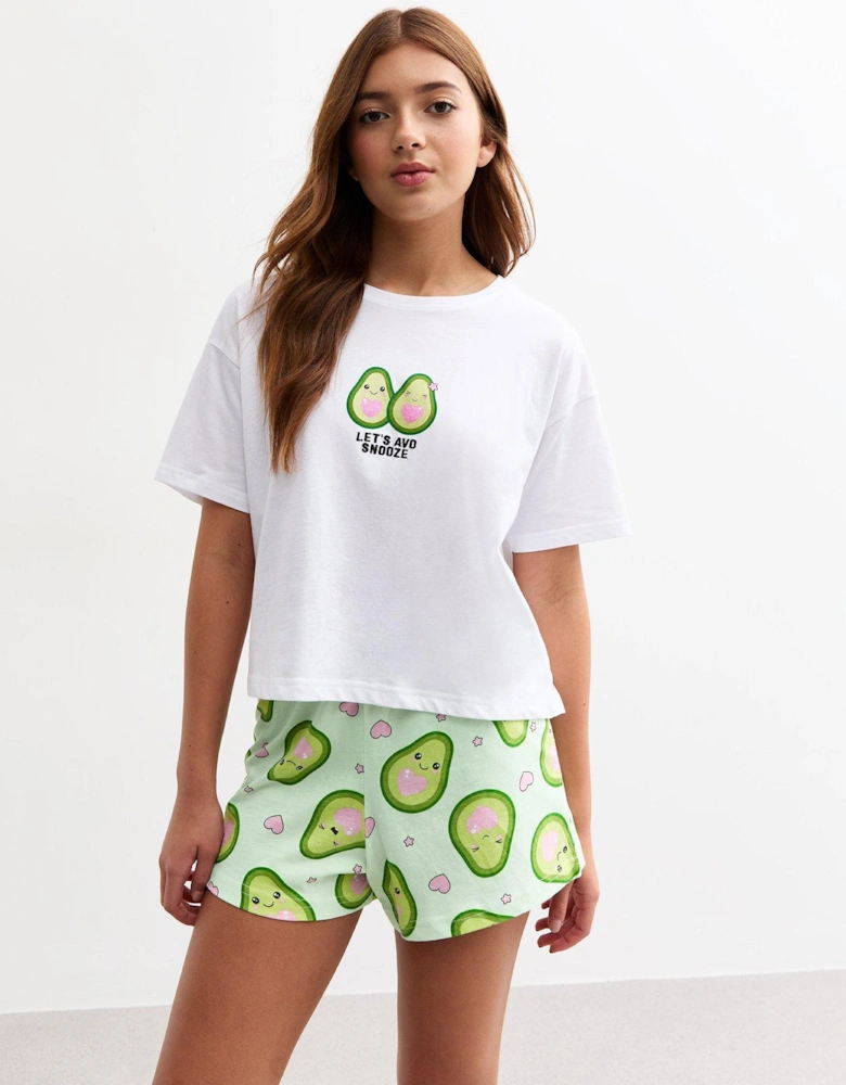 Girls Avocado Print Pyjamas - White