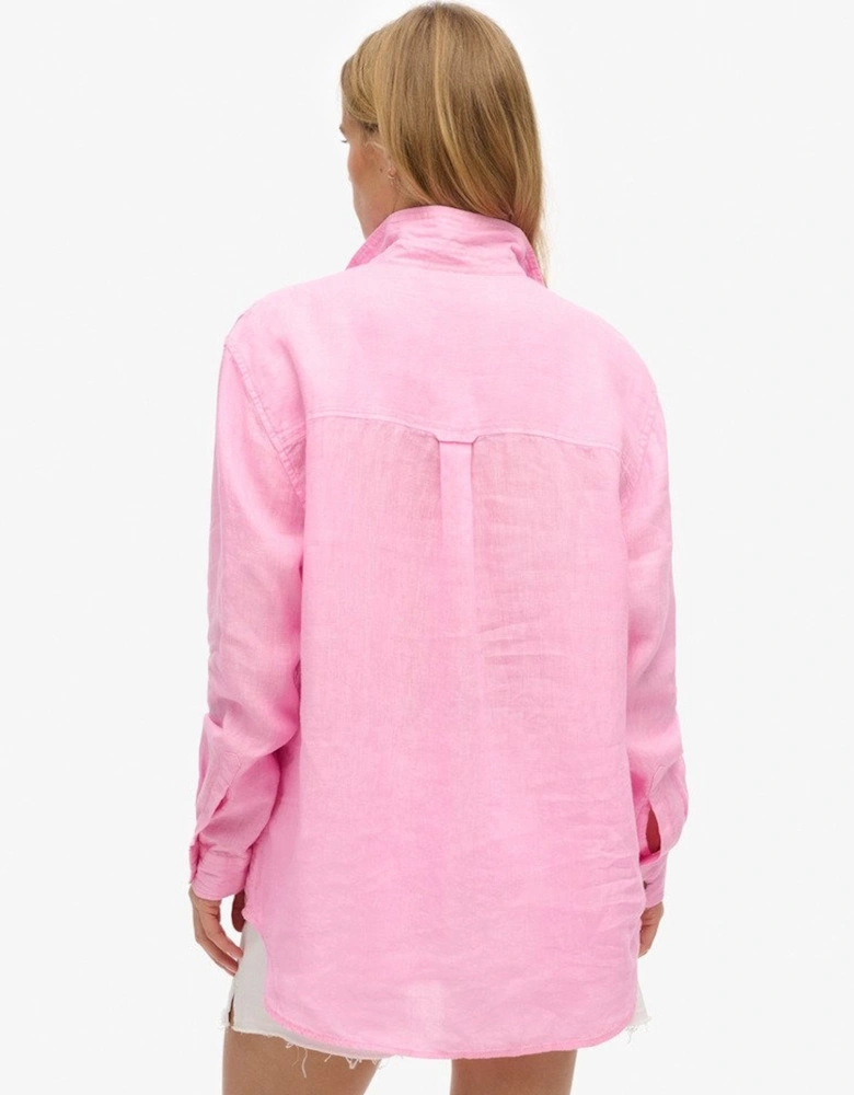 Women's Casual Linen Boyfriend Shirt Coastal Pink