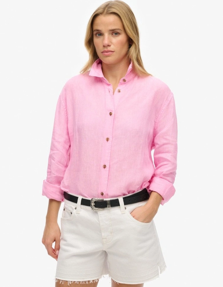 Women's Casual Linen Boyfriend Shirt Coastal Pink