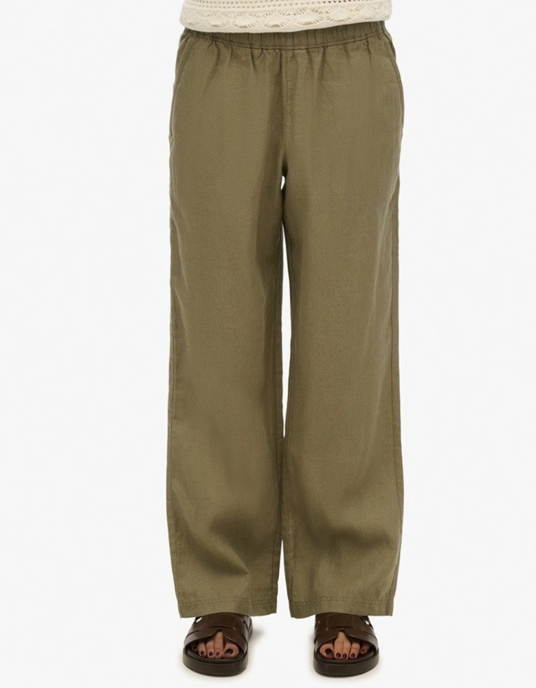 Women's Linen Drawstring Pant Light Khaki Green