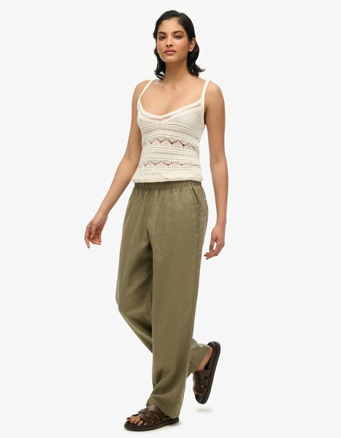 Women's Linen Drawstring Pant Light Khaki Green