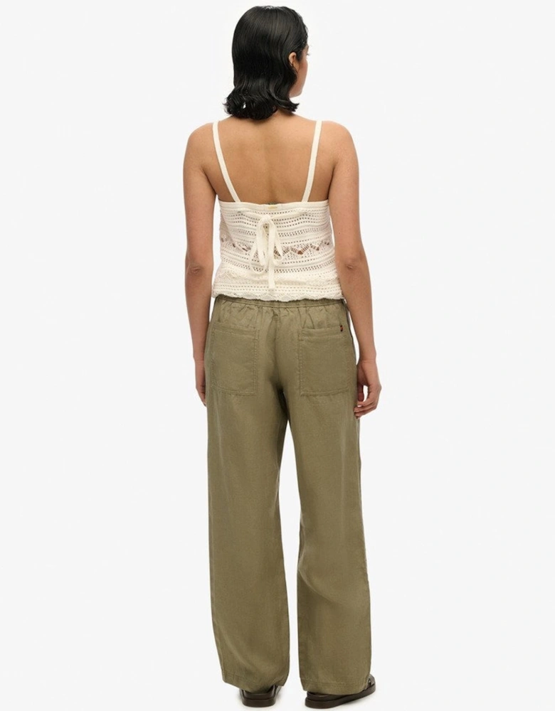 Women's Linen Drawstring Pant Light Khaki Green