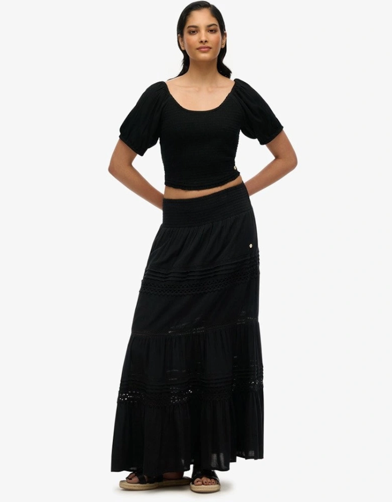 Women's Ibiza Lace Mix Maxi Skirt Black