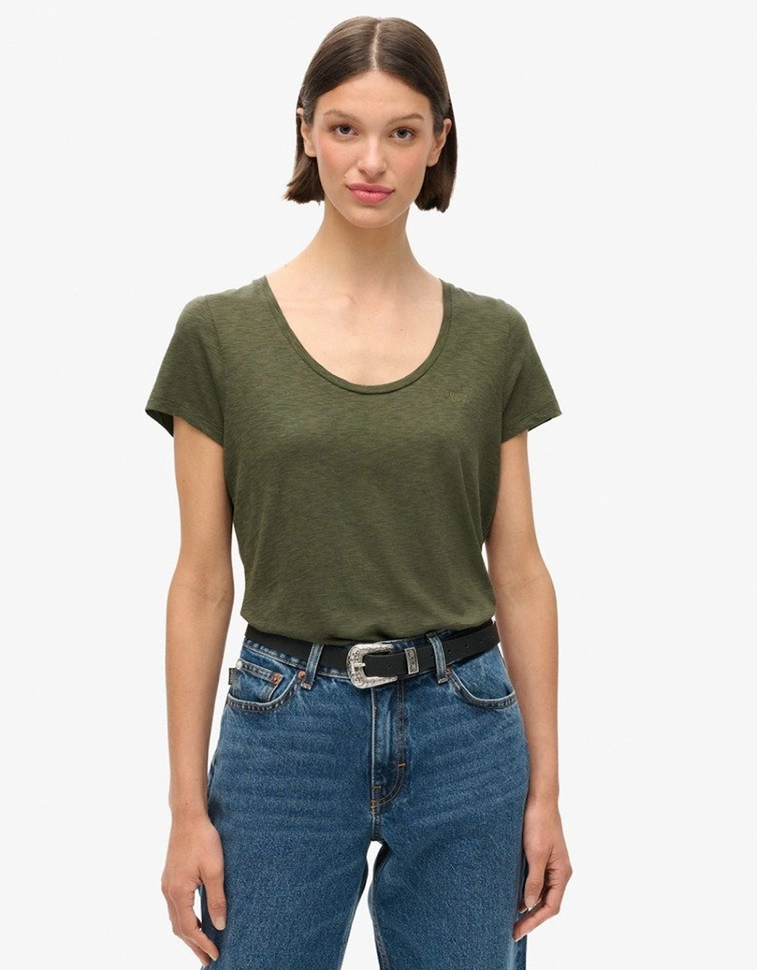 Superdry Women's Green Scoop Neck Tee Army Khaki - : Size 12