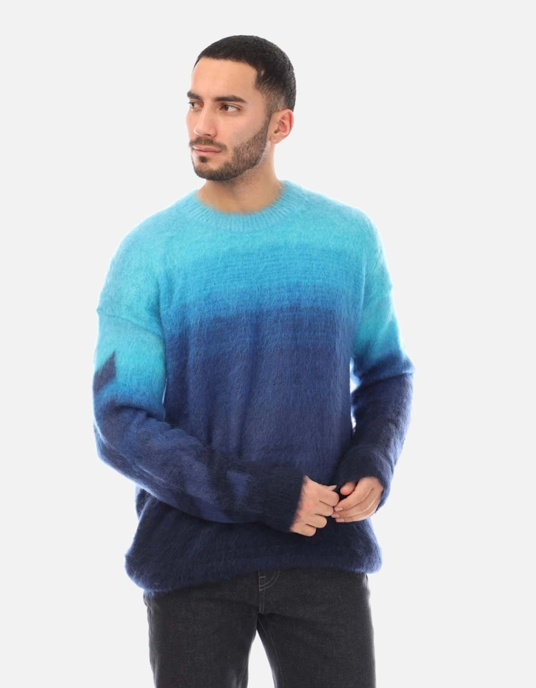 Diagonal Brushed Knit Crewneck Sweater